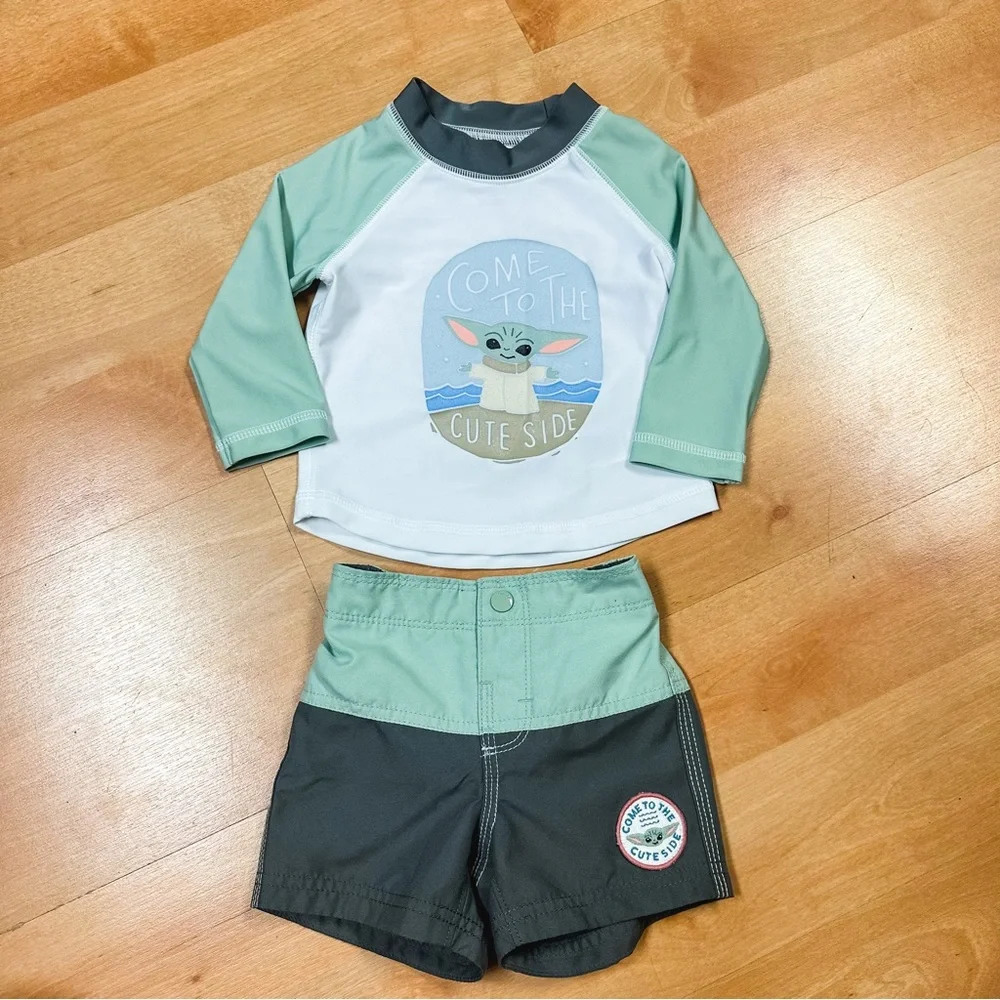 Baby Gap Star Wars Baby Yoda Coke to the Cute Side Rashguard & Shorts Size 6-12M